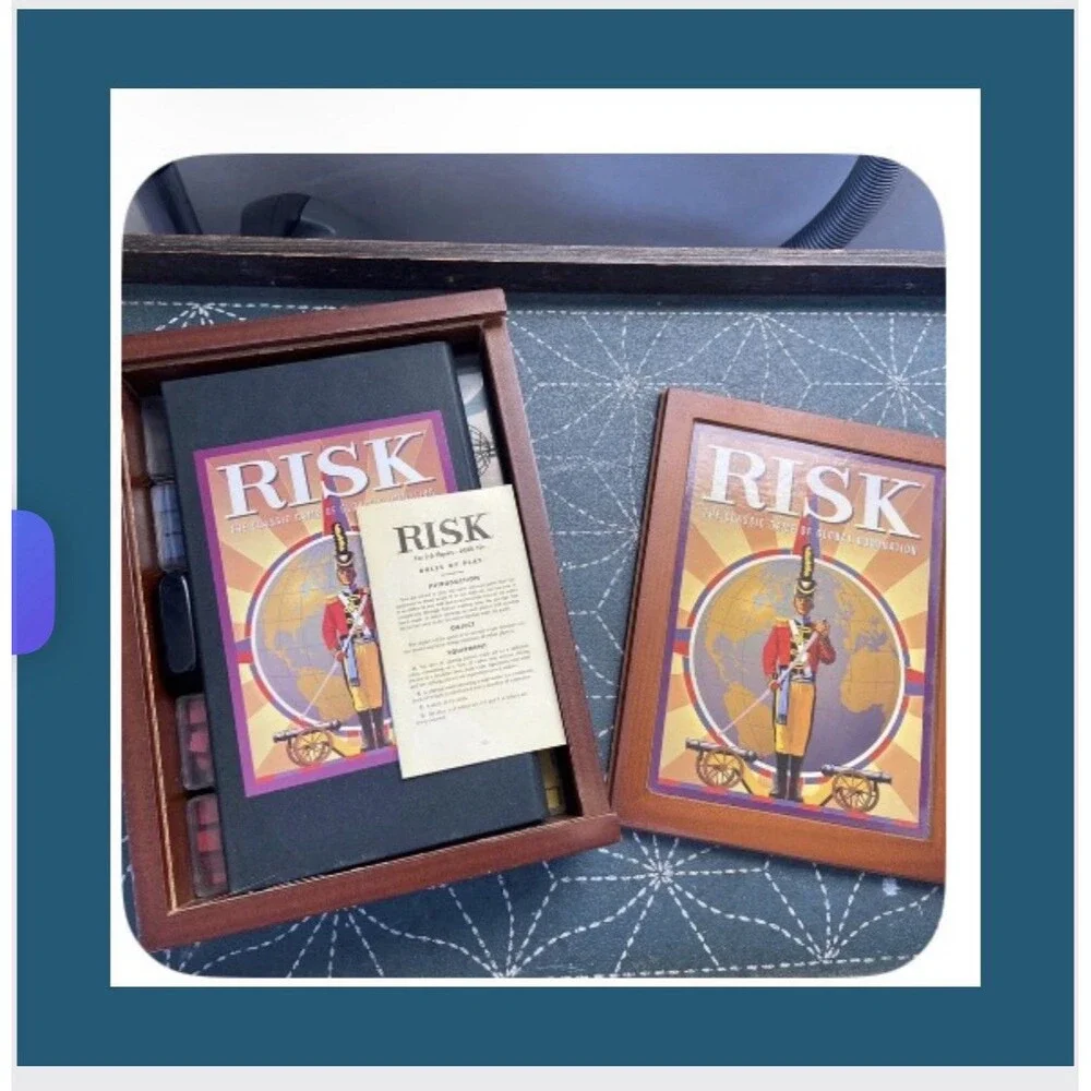 VTG Risk Game Collection Wooden Book Shelf Box Complete W/Instructions Very Good